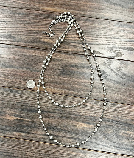 Silver 2-strand 40” Navajo Bead Necklace