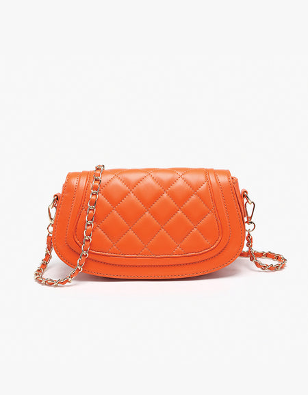 Taipei Quilted Flapover Crossbody w/ Chain Strap - Orange