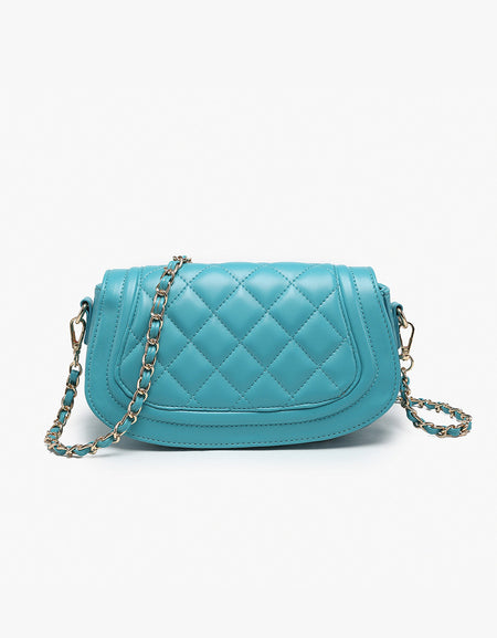 Taipei Quilted Flapover Crossbody w/ Chain Strap - Aquamarine