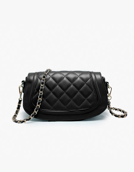 Taipei Quilted Flapover Crossbody with Chain Strap - Black