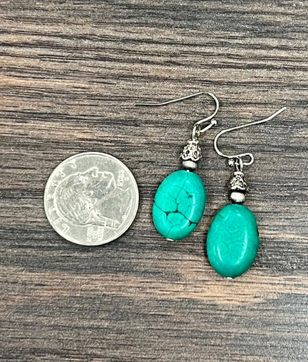1” Turquoise oval drop earrings