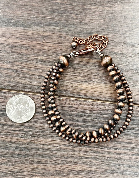 Copper Western Bead 3-Strand Adjustable Bracelet