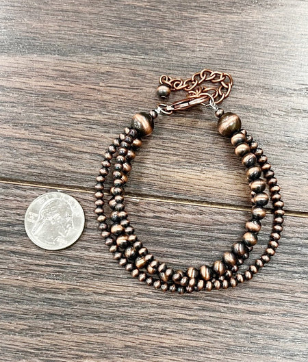 Copper Western Bead 3-Strand Adjustable Bracelet