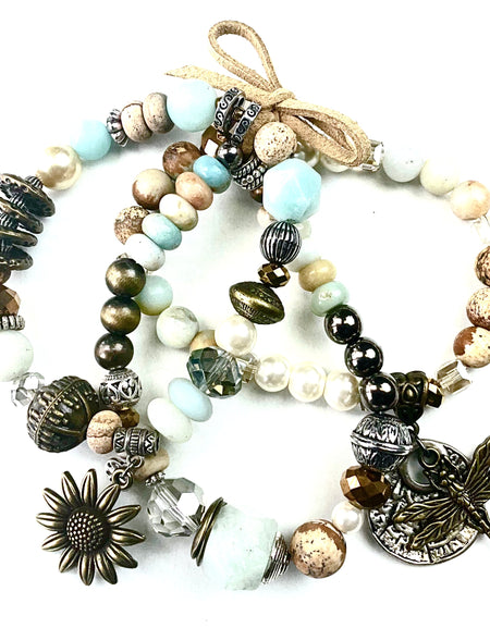 Bee/Sunflower multiple stretch bracelet set