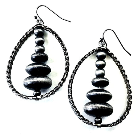 Roped Teardrop Hoop Earring with Navajo Beads