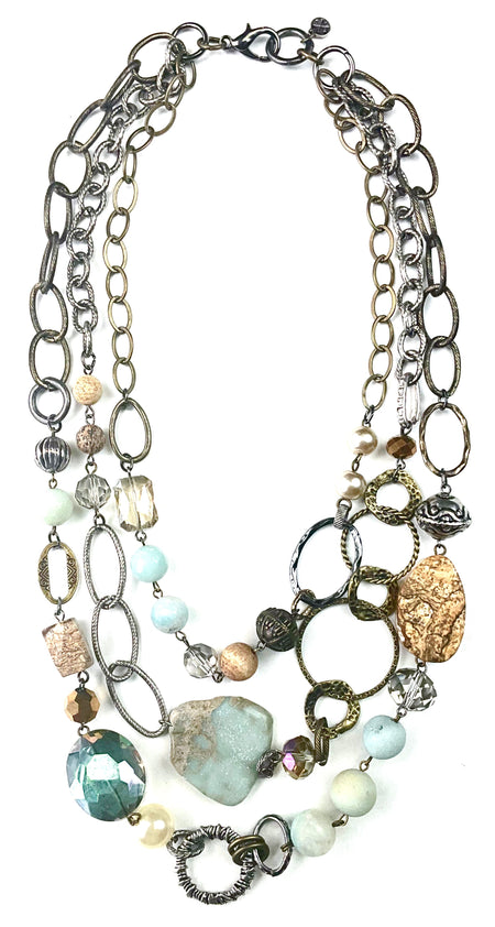 Multi-strand coastal chunky bead necklace