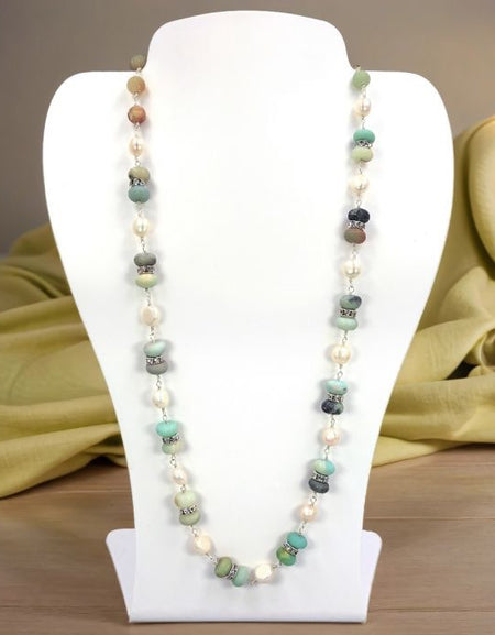 Rondelle Amazonite and Cultured Pearl Necklace