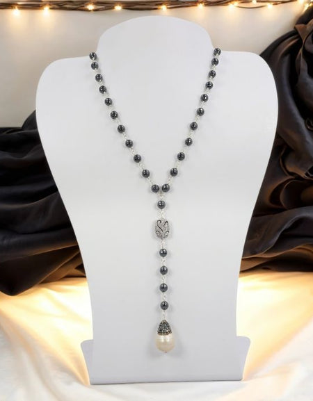 Faceted Hematite Lariat Necklace