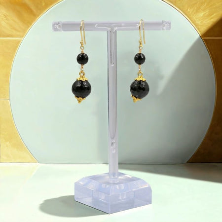 Onyx and Gold-Tone Wire Drop Earrings