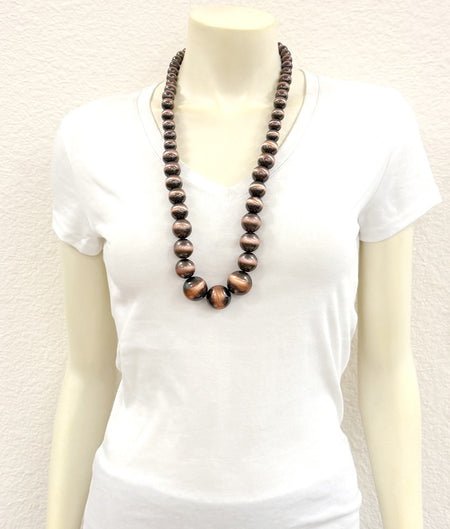 Very-big 30" Graduated Copper Western Bead Necklace
