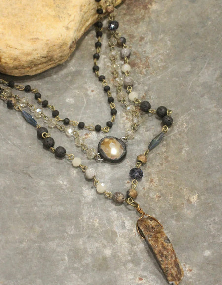 PGJ Bohemian Layered Black Stone & Crystal Necklace