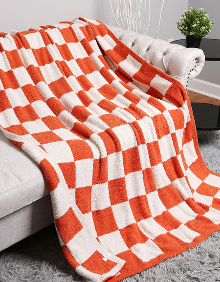 Checkerboard Patterned Throw Blanket - orange