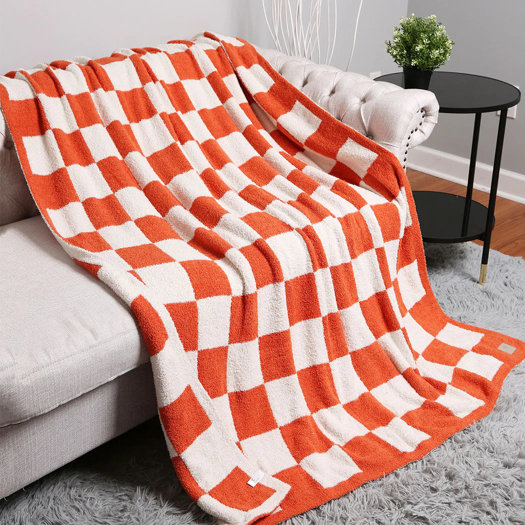 Checkerboard Patterned Throw Blanket - orange