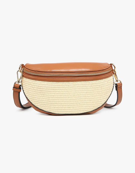 Nevaeh Straw Sling/Crossbody w/ Vegan Leather Contrast - Natural