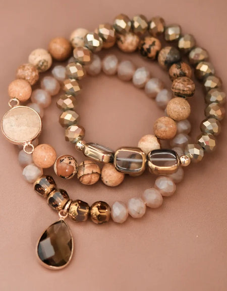 Boho Beaded Bracelet Set with Mixed Natural Stones