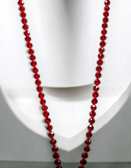 AC 36" Red Hand Knotted Crystal Necklace w/Teardrop Pendant