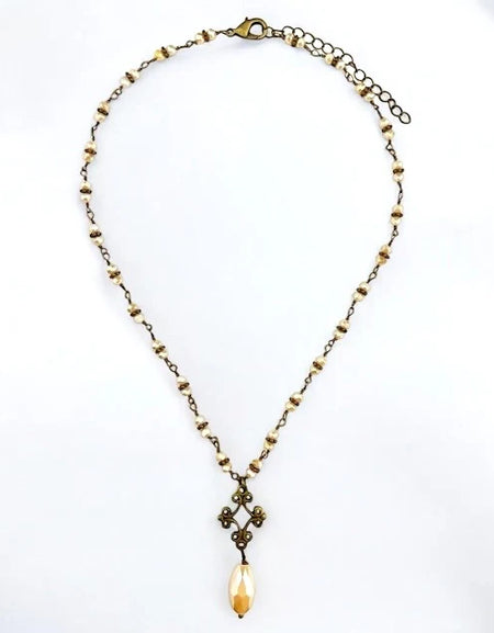 AC Cream Necklace with Crystal Pendant