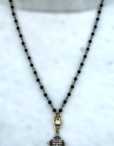 AC Black Crystal Necklace with Cross Pendant