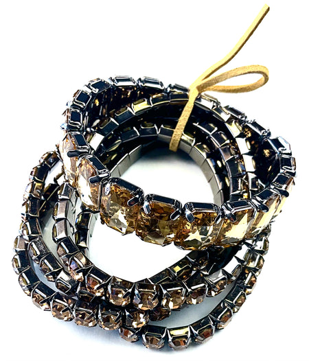 5 Strand Rhinestone Stretch Bracelet Set - Dark Topaz