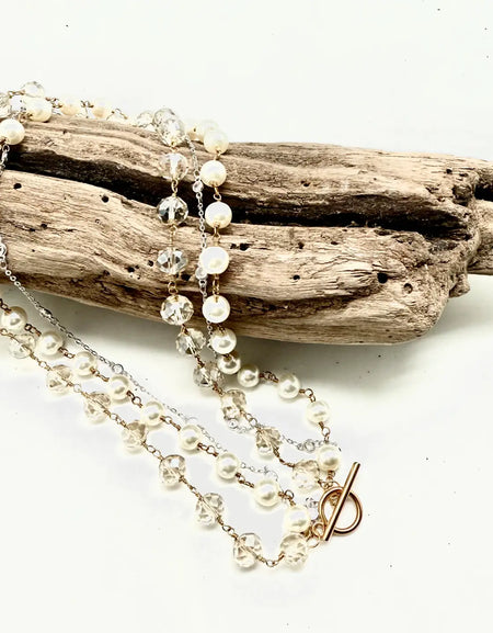 RR Glass, Pearl Bead,Stainless Steel Glass Bead18” Necklace