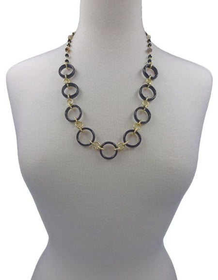 Agate Ring Link Necklace- Onyx