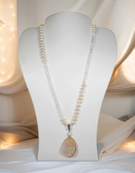 Freshwater Pearl and Crystal Pendant Necklace - clear