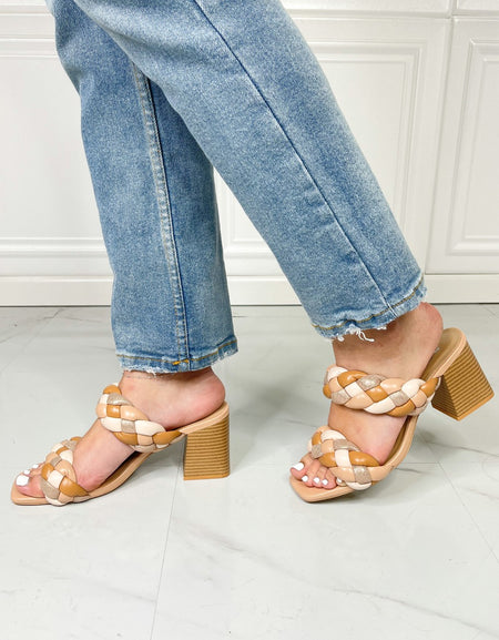 SODA Interwoven Ideas Braided Strap Block Heel Slide Sandal in Nude
