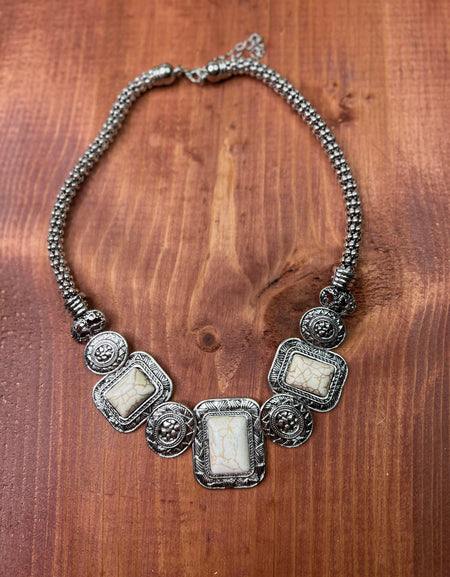 Western rectangle stone necklace