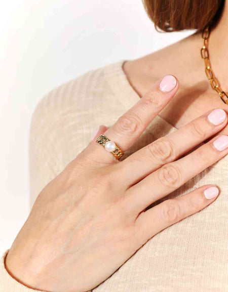 Adored Pearl Stainless Steel Open Ring