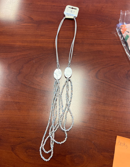 OLE Crystal Beads Leather Layered Necklace - grey