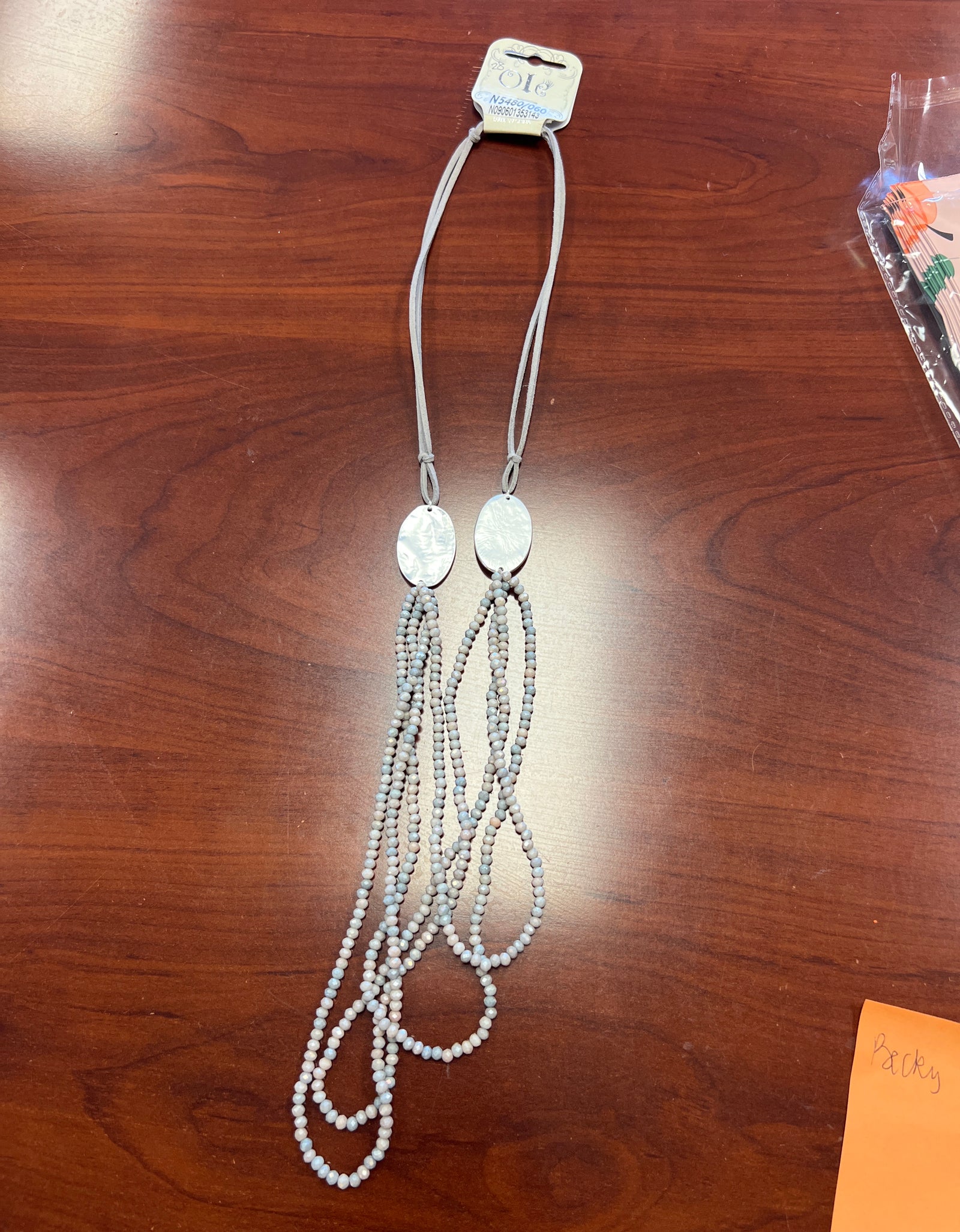 OLE Crystal Beads Leather Layered Necklace - grey