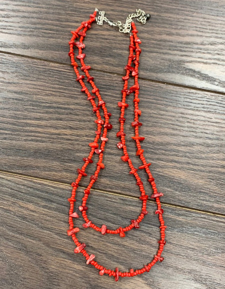 Handmade Coral Chip Stone Necklace