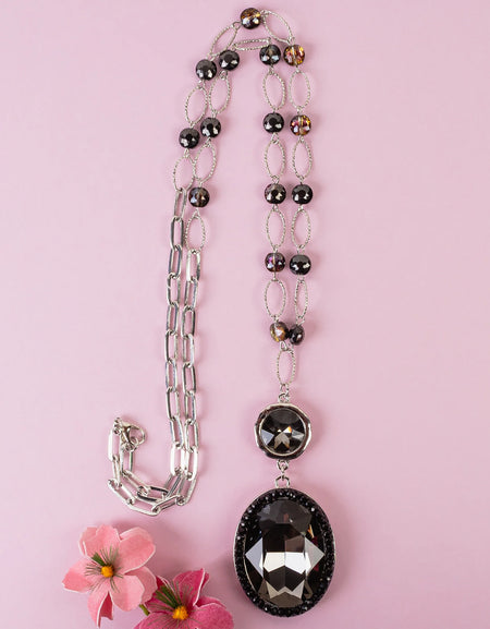 Crystal Pendant Necklace - Black