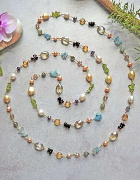 Multi-Gemstones Beaded-Wire Necklace