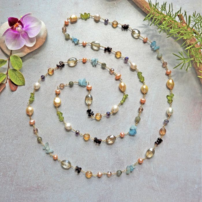 Multi-Gemstones Beaded-Wire Necklace