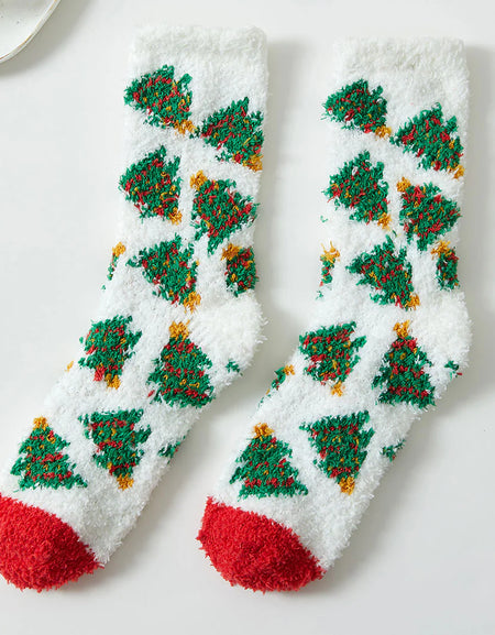FC Christmas Fuzzy Socks - White Trees