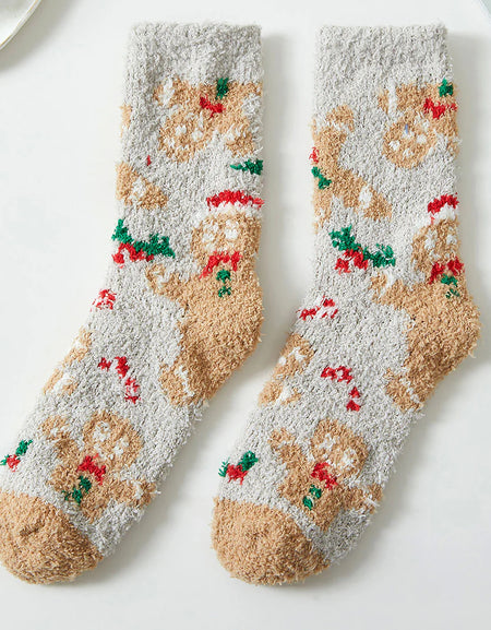 FC Christmas Fuzzy socks - Tan Gingerbread Man