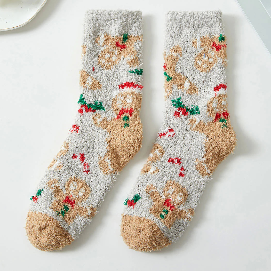 FC Christmas Fuzzy socks - Tan Gingerbread Man