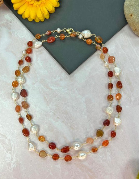 Carnelian & Culture Pearl Necklace