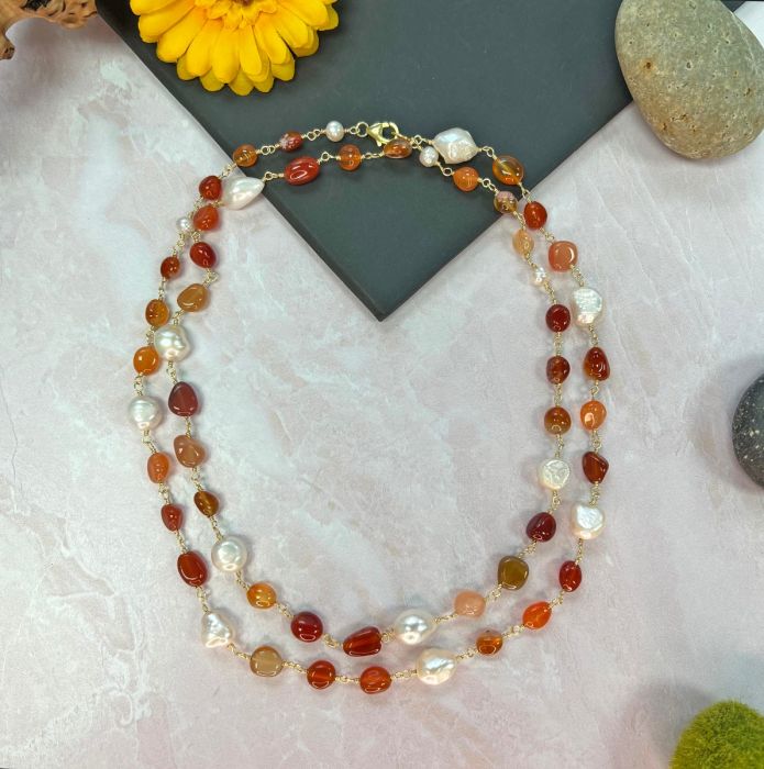 Carnelian & Culture Pearl Necklace