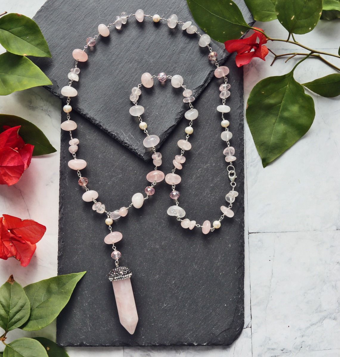 Druzy Rose Quartz Pendant Necklace