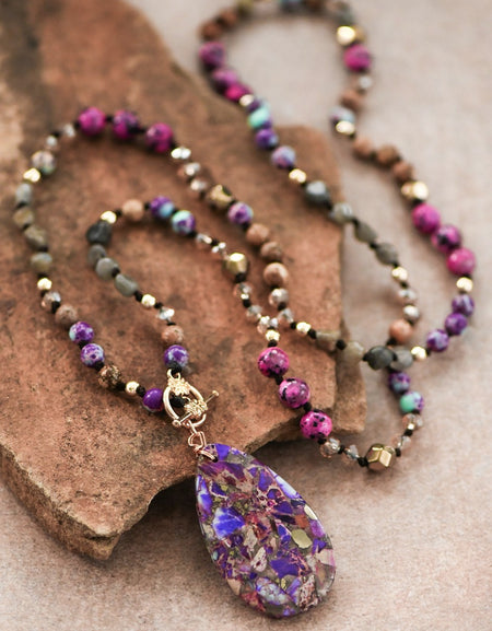 Natural Stone Bead Necklace with Pendant