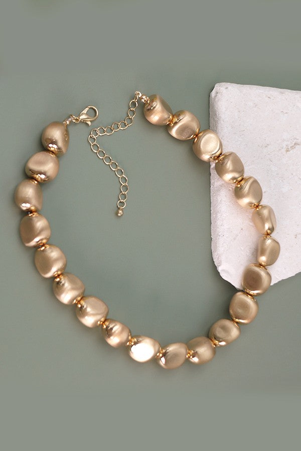 Irregular Shape Chunky Matte Gold Beaded Necklace