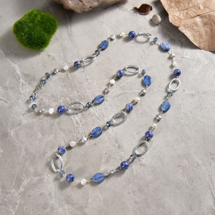 Kyanite Silver-tone Ring Necklace