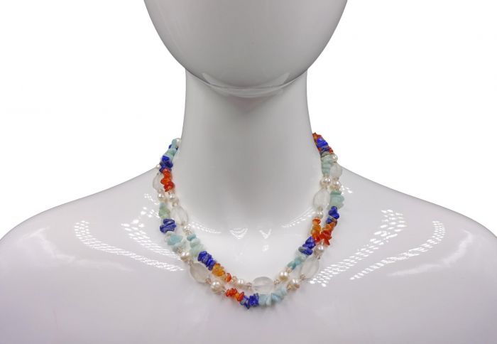Gemstone Mix Media Multi-Strand Necklace - Rock Crystal Oval
