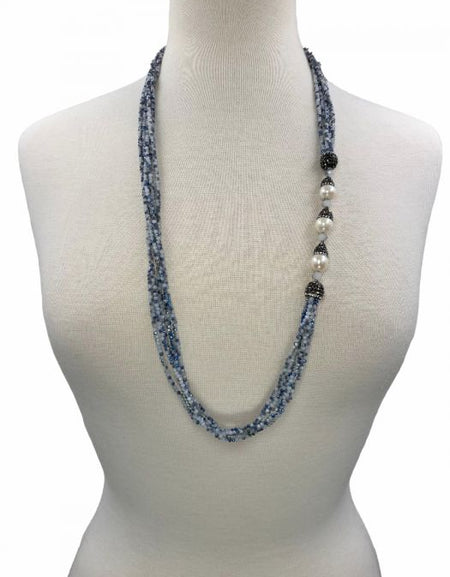 Multi Strand Crystal Pearl Druzy Necklace -White Jade Purple AB