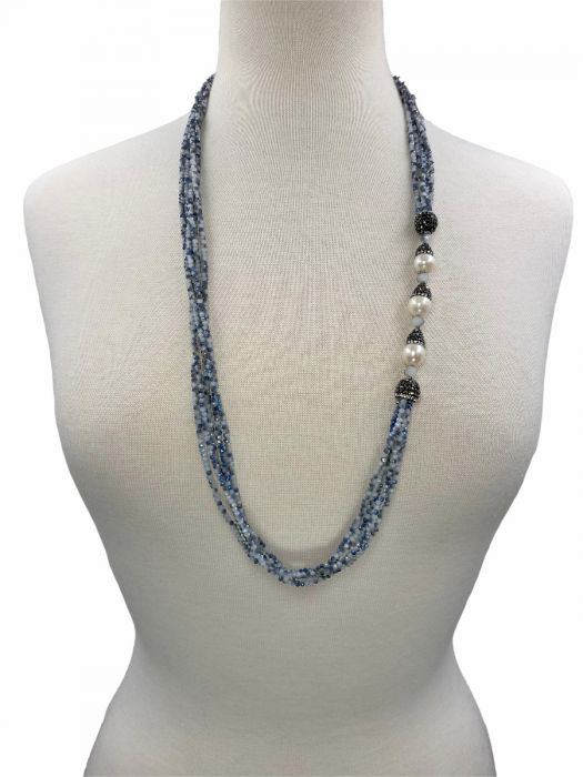 Multi Strand Crystal Pearl Druzy Necklace -White Jade Purple AB