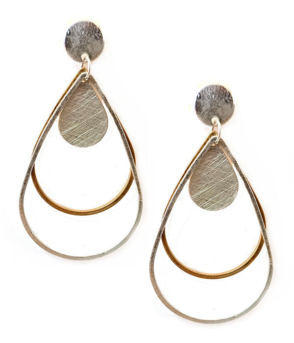 Metal wire and scratch metal teardrop earring