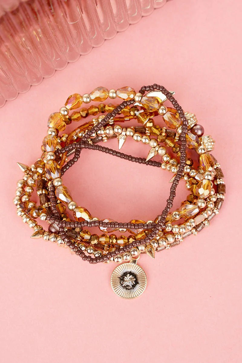 BELLA BROWN BEADED STRETCH BRACELET SET
