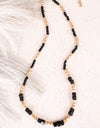 CRYSTAL AVENUE BLACK AND GOLDTONE CUBE BEADED NECKLACE